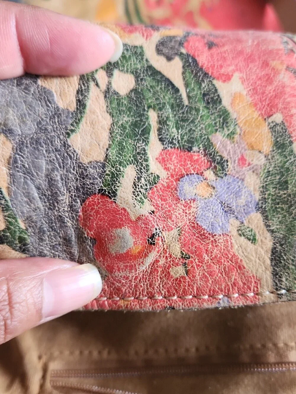 Patricia Nash Floral Multicolor Leather Crossbody - Pink, Yellow, Green, Gray